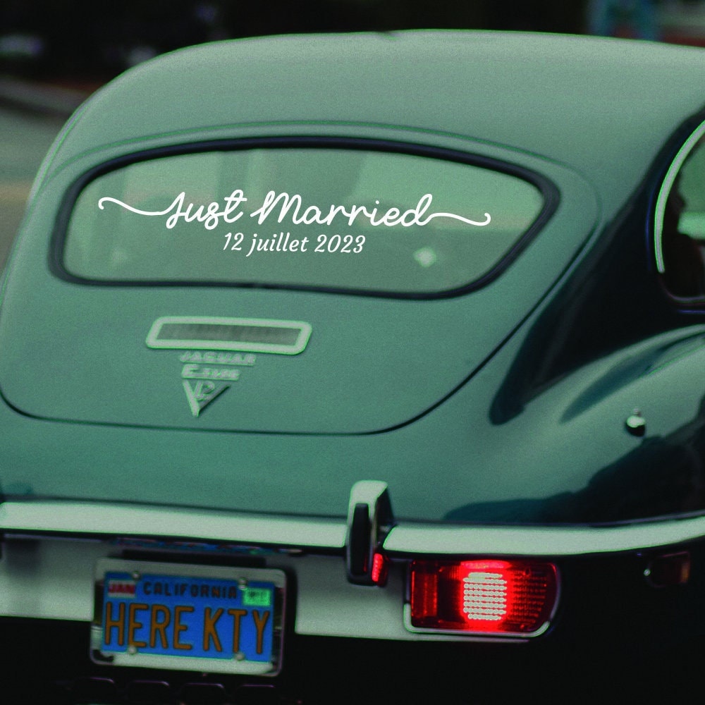 Sticker Just Married date personnalisée date pour voiture Noir ou Blanc Autocollant  Just Married voiture jeunes mariés -  France