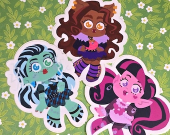 Monster Girl-stickers - Draculaura, Frankie, Clawdeen, waterdicht vinyl