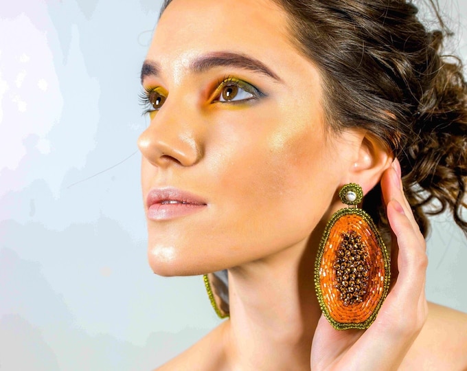 Big PAPAYA EARRINGS, Orange Statement FRUIT Earrings for Casual Everyday Wear, Big Summer
