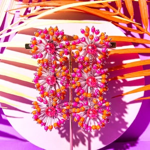 BIG BANG THEORY Earrings, Neon Pink and Orange Chandelier Earrings, Intergalactica Collection