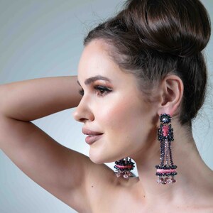 Pink and Purple Chandelier Earrings, ETERNAL FLAME EARRINGS with Pink and Purple Crystals, Collectible Earrings