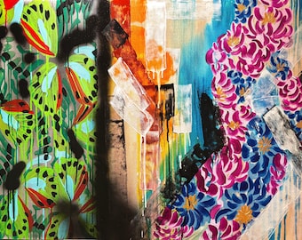 METAMORFOSIS, Pintura de la Mujer Mariposa, Arte abstracto de figura femenina, Acrílico original sobre lienzo, Arte mural contemporáneo