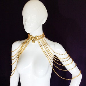 Gold Crystal Layered Shoulder Jewellery, Gold Luxury Shoulder Necklace w/ Citrine Stones, GOLD CASCADE Layered Crystal Shoulder Chain image 3