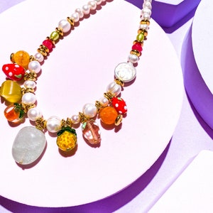 Summer Fruit Pearl Necklace, FRUIT FIESTA NECKLACE with Handblown Lampwork Beads and Freshwater Pearls, Tropical Everyday Pearl Necklace image 5