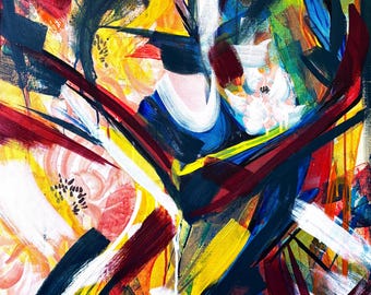 SHAPESHIFTER Pintura abstracta original de mujer, arte figurativo colorido, retrato femenino contemporáneo, obra de arte acrílica expresionista.