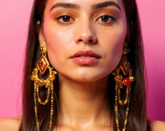 Pendientes TEMPTRESS, largos pendientes góticos dorados con hombros al descubierto, Colección Alchemy