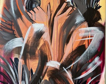 SOULRAVE Pintura abstracta original de mujer, arte figurativo expresionista, arte mural de alas de ángel, retrato femenino contemporáneo, gran estado