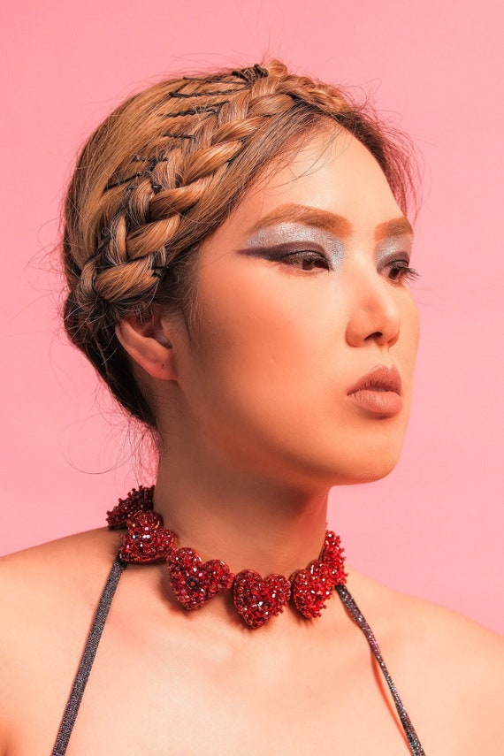 LOVE Choker, Red Hearts Crystal Choker Necklace, Retro Candy Shop 
