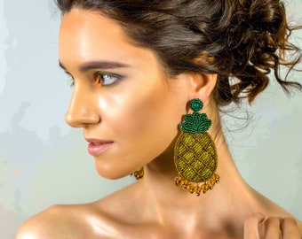 Big PINEAPPLE EARRINGS, FRUIT Statement Earrings for Casual Everyday Wear, Unique Summer Jewellery