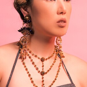 GOLD COSMIC NECKLACE, Gold Crystal Chained Necklace with a Star Ring Pendant, Intergalactica Collection image 3