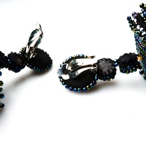 Birdcage Earrings, BLACKBIRD EARRINGS with Black Evil Eye Beads and Blue Malachite Stones, Collectible Earrings image 5