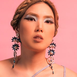 APOLLO Earrings, Blue Crystal Spiked Star Earrings, INTERGALACTICA Collection