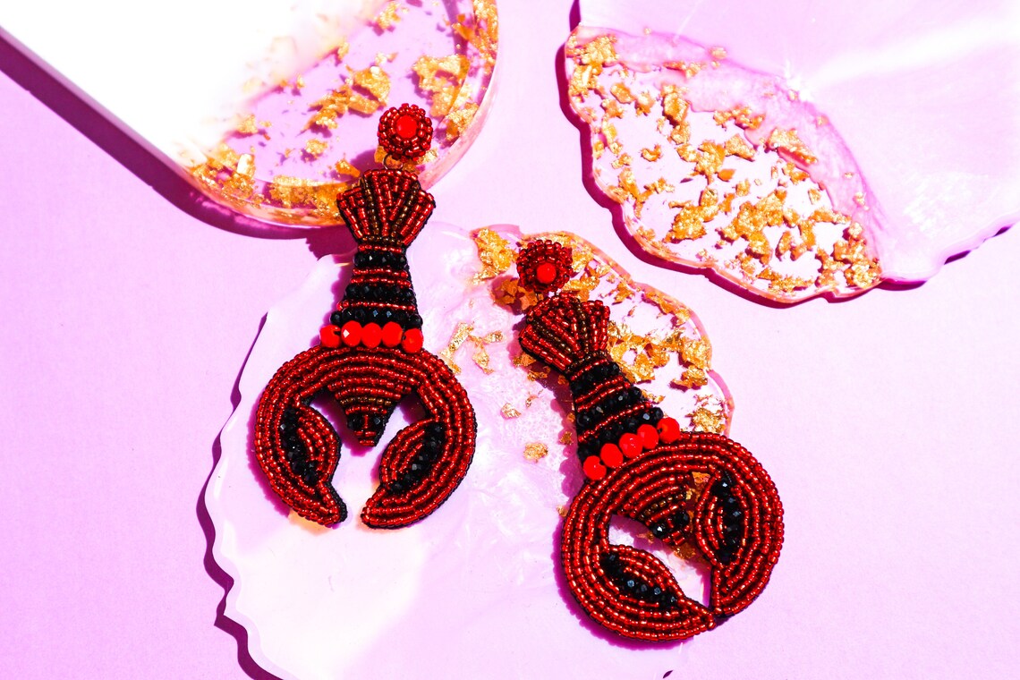 Big LOBSTER EARRINGS Big Red Statement Earrings for Casual Etsy