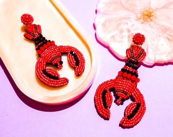 BRIGHT LOBSTER EARRINGS, Quirky Seafood-Inspired Earrings for Everyday Wear, Big Red Statement Earrings
