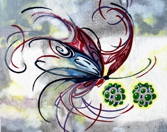 FLUTTER II Pintura original de mariposa, arte en lienzo acrílico, decoración de pared con mariposas caprichosas, obra de arte contemporánea y colorida sobre la naturaleza.