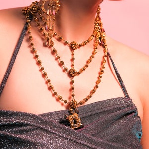 GOLD COSMIC NECKLACE, Gold Crystal Chained Necklace with a Star Ring Pendant, Intergalactica Collection image 2