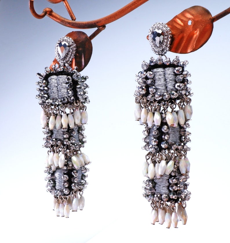 Silver Crystal Chandelier Earrings, MIRROR MIRROR EARRINGS with Crystals, Collectible Earrings image 5