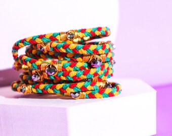 Jamaican Mock Suede Wraparound Bracelet, Bohemian STARLA BRACELET WRAP in Jamaican Colors, Hippie Tribal Jewelry for Everyday Wear