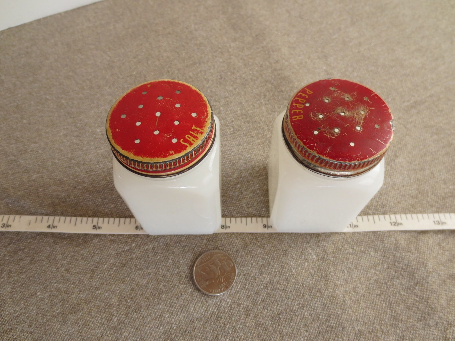 Salt and Pepper Shaker Square Milk Glass Spice Jars with Red Etsy