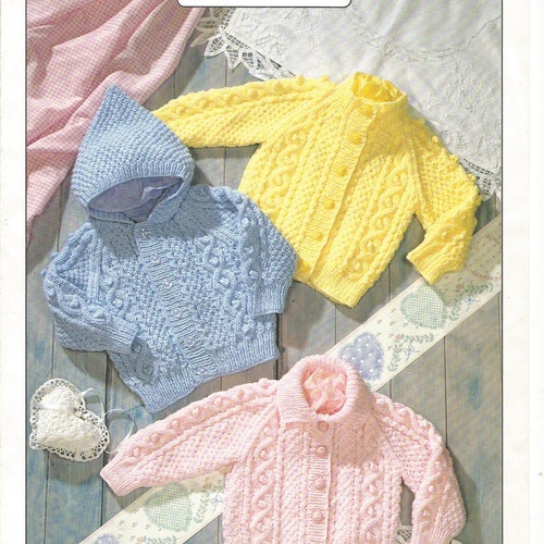 Baby Childrens Aran Cardigans Baby Aran Knitting Pattern PDF Etsy UK