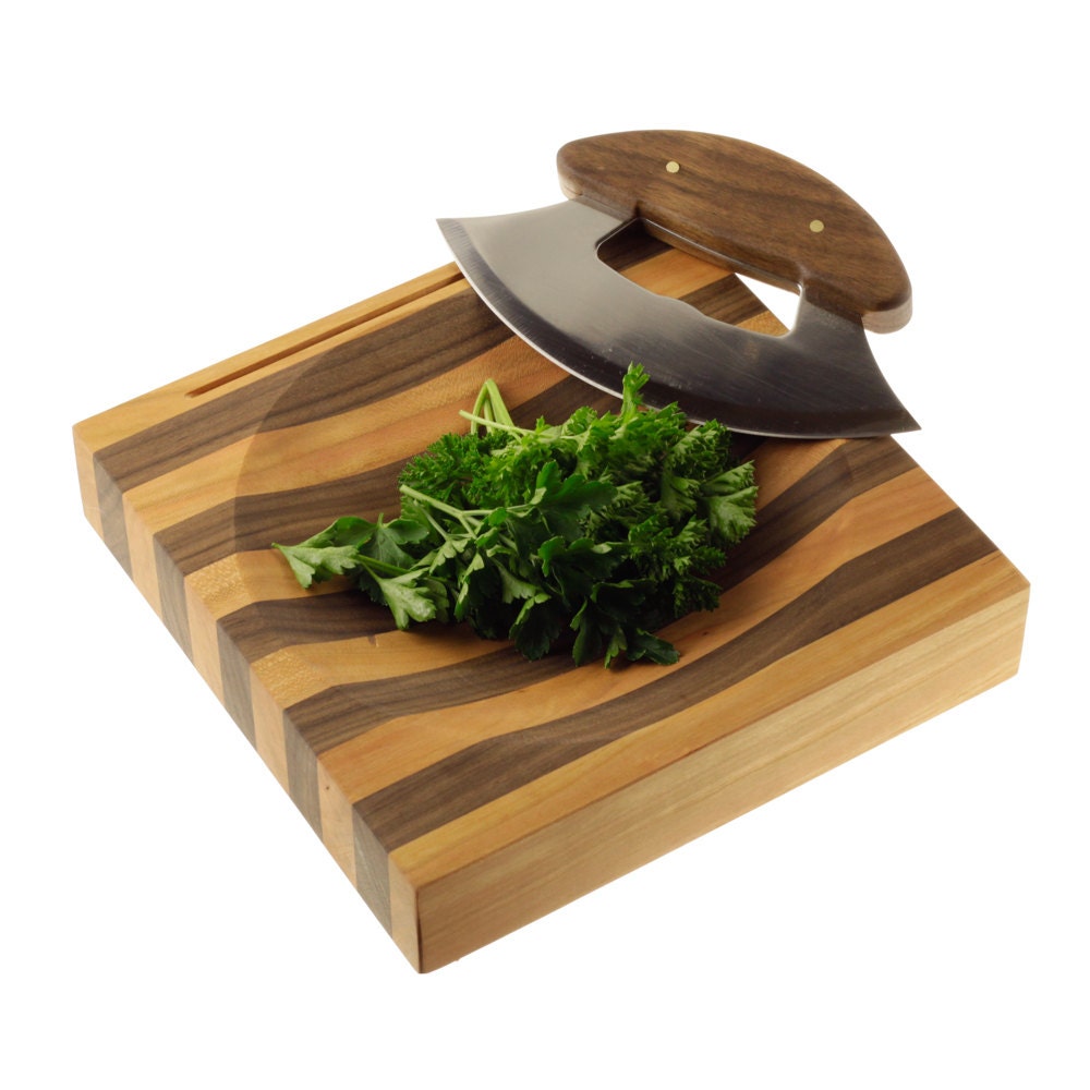Lehman's ULU Knife and Chopping Bowl, Curved Stainless Steel Rocker Knife  Chops and Minces Salad, Vegetables and Herbs, Comes with Hardwood Chopping  Bowl Cutting Board 