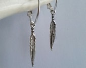 Silver Earrings , Silver Feather Earrings , 20mm Hoops , Silver Hoops , Hoop Earrings , Hinged Hoop , Leverback Hoops , Handmade Jewellery
