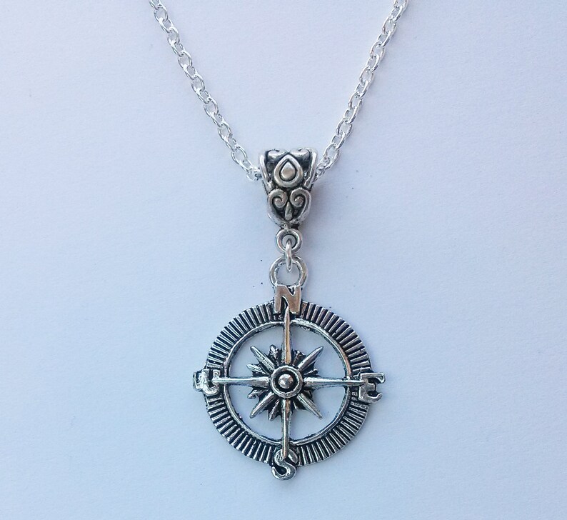 Compass Necklace Silver Necklace Long Necklace Handmade Etsy