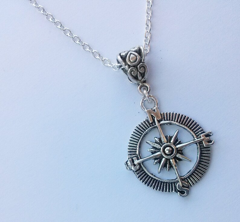 Compass Necklace Silver Necklace Long Necklace Handmade Etsy