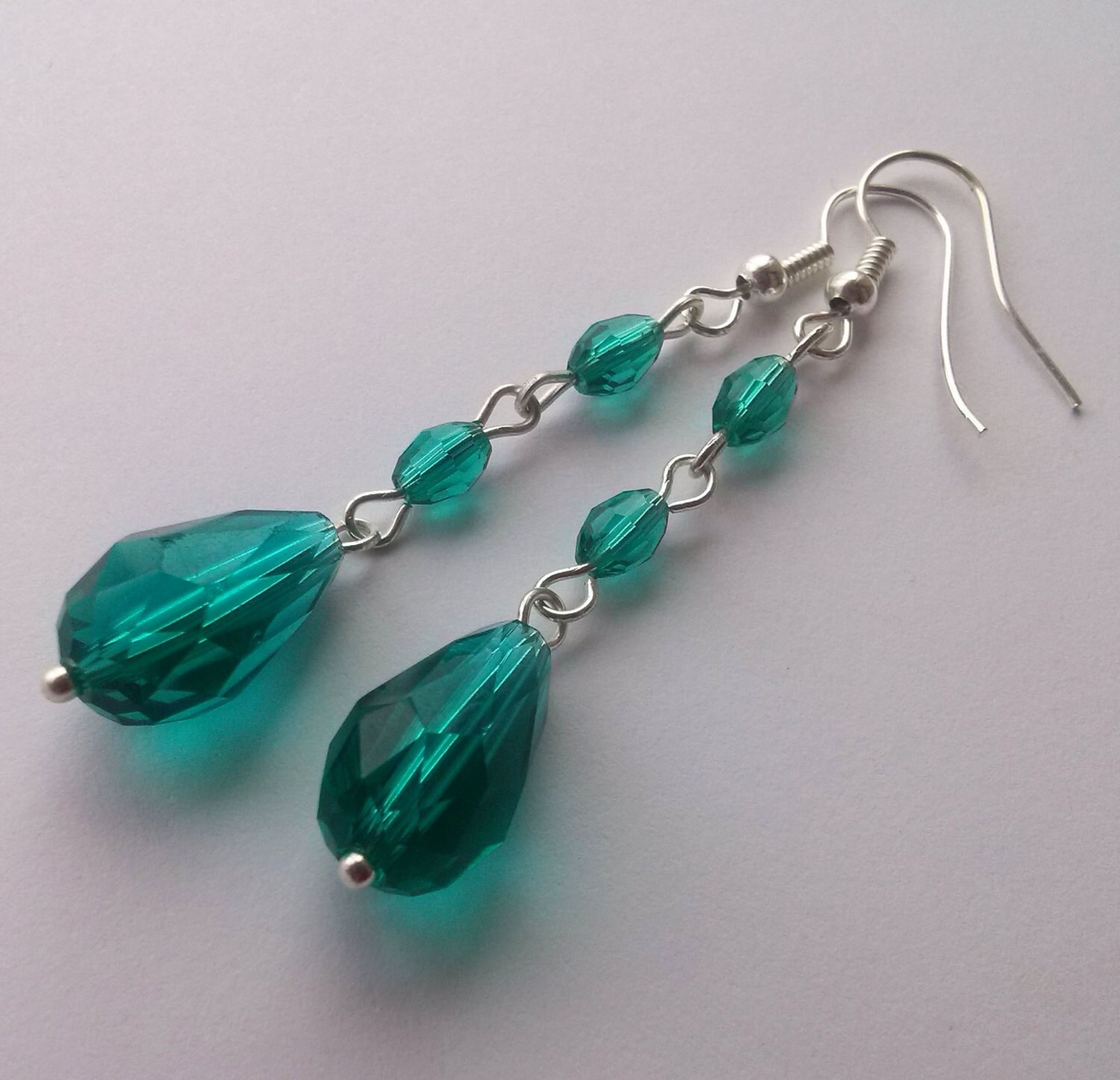 Ideal Teal Dangling Crystal Earrings Teal Earrings Green Etsy