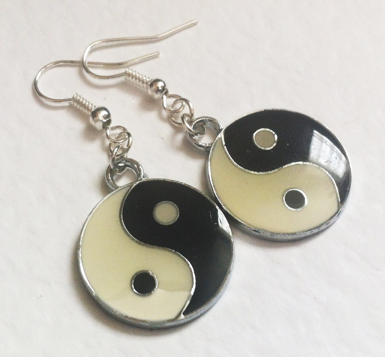 Yin Yang Earrings Enamel Yin Yang Earrings Black And White Etsy
