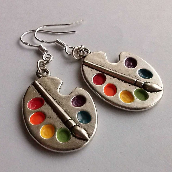 Palette Earrings , Silver Earrings , Artist Earrings , Bright Artist Palette Earrings , Artist Gift , Handmade Jewellery , Handmade Jewelry