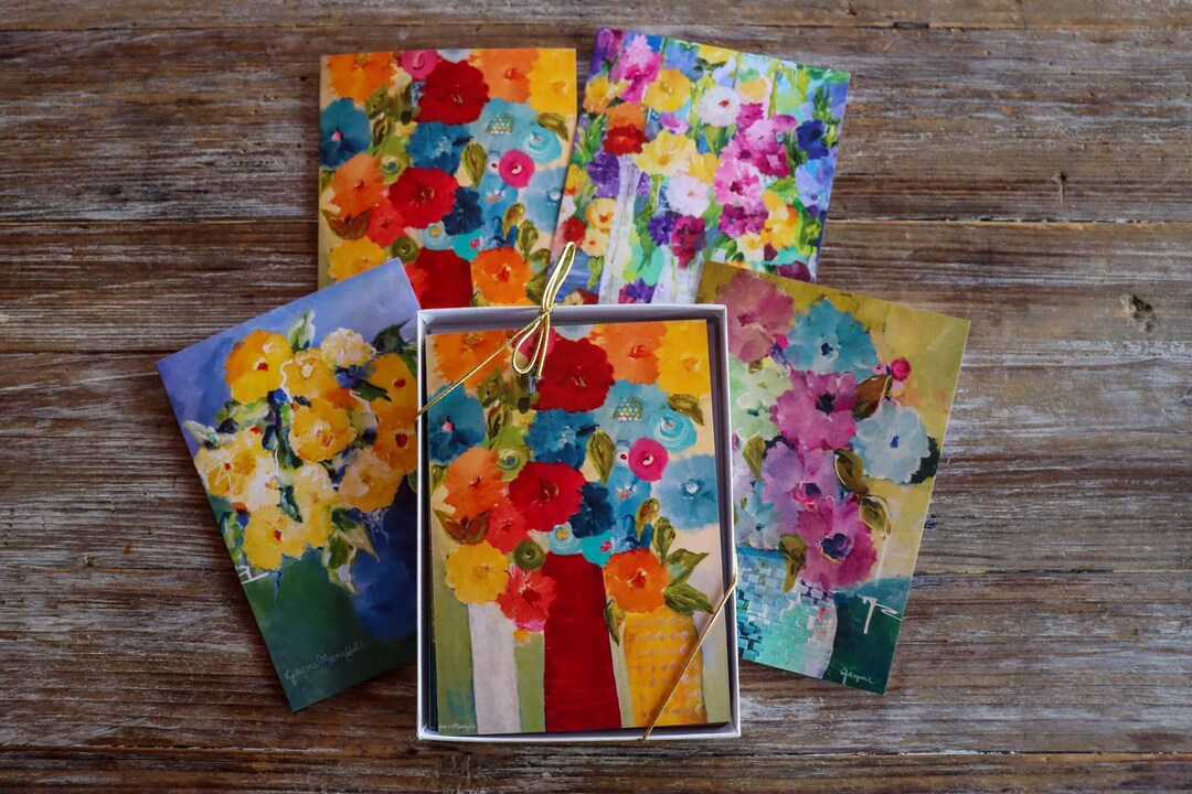 Floral Art Note Cards - Set of 8, Original Acrylic Painting - Etsy