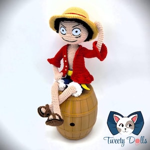 tutorial in French or English to make the Luffy the pirate king doll in crochet