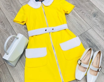 Yellow Mod Dress, 1960s, vintage inspired, short sleeves