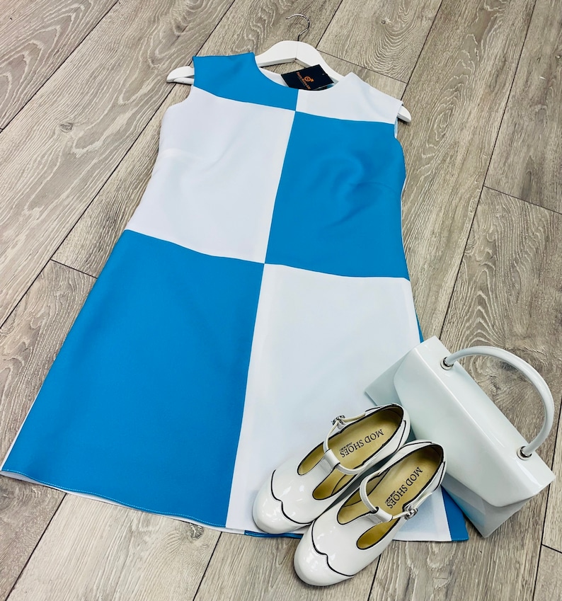 Shop Queen’s Gambit Outfits – 60s Clothes     Mod dress 1960s inspired dress Mondrian style  AT vintagedancer.com