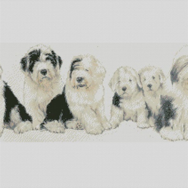 Counted Cross Stitch Chart Only Old English Sheepdog Puppies