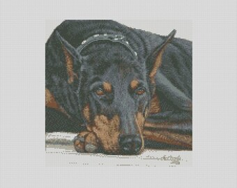 Diagrama de punto de cruz de Phoebe, perro dóberman, descarga instantánea de patrones en PDF, compatible con Keeper