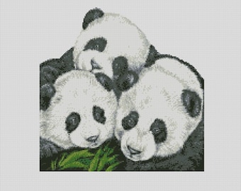 Kit completo o diagrama de punto de cruz de 3 cachorros de panda