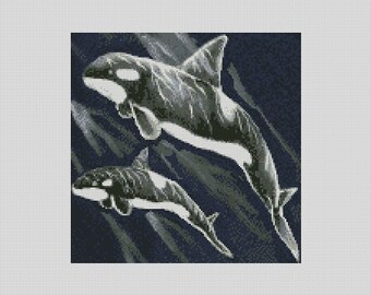 2 Killer Whales Cross Stitch Chart Instant Download PDF Pattern Keeper Compatible