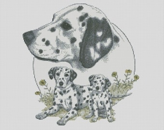 Dalmatian Dog Trio Cross Stitch Chart Instant Download PDF Pattern Keeper Compatible
