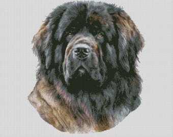 Gráfico de punto de cruz para perro Terranova 1, descarga instantánea de patrones en PDF, compatible con Keeper.