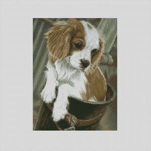 Cavalier King Charles Spaniel-Welpen Kreuzstichvorlage Sofortiger Download PDF-Musterbewahrer Kompatibel