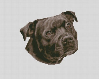 Gráfico de punto de cruz contado o kit completo de sombra de perro Staffordshire Bull Terrier