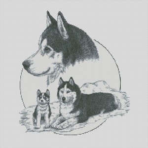 Siberian Husky Dog Trio Cross Stitch Chart Instant Download PDF Pattern Keeper Compatible