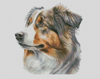Gráfico de punto de cruz para perro pastor australiano 1, descarga instantánea de patrones en PDF, compatible con Keeper.