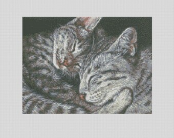 Tabby Cats Nap Time Counted Cross Stitch Chart or Complete Kit