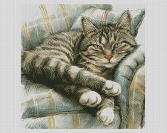 Tabby and White Cat My Spot Cross Stitch Chart Instant Download PDF Pattern Keeper Compatible