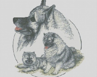 Kit completo o gráfico de punto de cruz contado de tres perros Keeshond