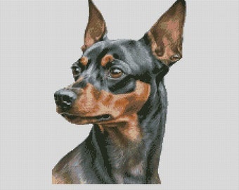 Gráfico de punto de cruz para perro Pinscher miniatura 3, descarga instantánea de patrones en PDF, compatible con Keeper