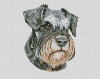 Gráfico de punto de cruz para perro Schnauzer, descarga instantánea de patrones en PDF, compatible con Keeper.